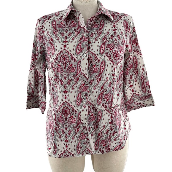 Talbots womens top size X 1X pink white paisley button down - Picture 1 of 11